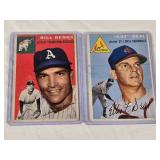 Lot of 2 Vintage 1954 Topps Baseball Cards Featuring Bill Renna and Ellis Deal - Philadelphia Athletics and St. Louis Cardinals.
