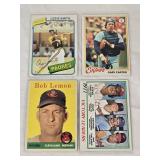 Lot of 4 Vintage Baseball Cards Featuring Gary Carter, Ozzie Smith, Bob Lemon, and 1977 Victory Leaders