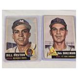 Lot of 2 Vintage 1953 Baseball Cards Featuring Bill Bruton and Dick Bokelmann