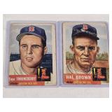 Lot of 2 Boston Red Sox Vintage 1953 Baseball Cards Featuring Faye Throneberry and Hal Brown