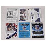Lot of 6 Stephen Curry Basketball Cards Including Donruss Scoring Kings, Panini Dominance, and Mosaic Will to Win with Golden State Warriors Features