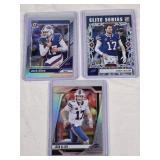 Lot of 3 Josh Allen Prizm Football Cards including Elite Series, Optic, and Prizm Holo