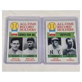Lot of 2 Baseball Cards Featuring Dutch Leonard, Walter Johnson, Jack Chesbro, and Cy Young - All-Time Record Holders with Earned Run Average and Wins Stats