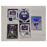 Lot of 5 Minnesota Vikings Rookies, Relics and Numbered Football Cards Featuring Ihmir Smith-Marsette, Andrew Booth Jr., Jordan Addison, and Cris Carterpecial Features like Relics and Numbered Cards.