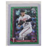 Zebby Matthews Rookie 2024 Topps Chrome Green Wave Refractor #USC171 and Numbered #56/99 - Minnesota Twins Baseball Card