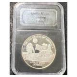 1 TROY OZ .999 FINE SILVER APOLLO MOON LANDING ROUND SLABBED