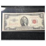 1953-B US RED SEAL $2 BILL