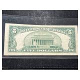 1953-A US BLUE SEAL $5 SILVER CERTIFICATE