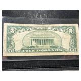1934-D US BLUE SEAL $5 SILVER CERTIFICATE