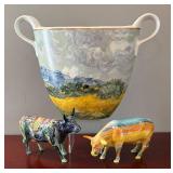 DR - Goebel Artis Orbis Vase and 2 Cow Parade Figurines