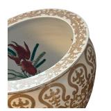 LR - Asian Style Ceramic Planter With Wooden Stand