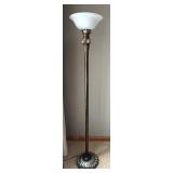 LR - Fine Floor Lamp - Tall Bronze with Ornate Acanthus Column & Frosted Glass Shade