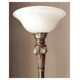 LR - Fine Floor Lamp - Tall Bronze with Ornate Acanthus Column & Frosted Glass Shade