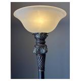 LR - Fine Floor Lamp - Tall Bronze with Ornate Acanthus Column & Frosted Glass Shade