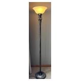 LR - Fine Floor Lamp - Tall Bronze with Ornate Acanthus Column & Frosted Glass Shade