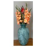 E - Turquoise Glass Vase with Faux Florals