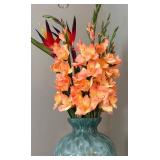 E - Turquoise Glass Vase with Faux Florals