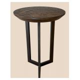 LR - Round Dark Wood Accent Table with Geometric Leg Frame