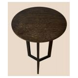 LR - Round Dark Wood Accent Table with Geometric Leg Frame