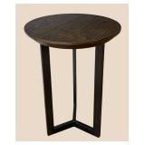 LR - Round Dark Wood Accent Table with Geometric Leg Frame