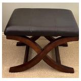 LL - Cross-Leg Leather Ottoman with Curved Wood Base