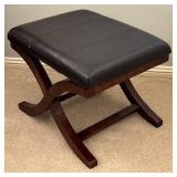 LL - Cross-Leg Leather Ottoman with Curved Wood Base