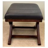 LL - Cross-Leg Leather Ottoman with Curved Wood Base