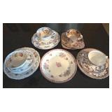 K - Vintage English Teacups & Saucers Sets - Floral Borders with Gilt