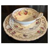 K - Vintage English Teacups & Saucers Sets - Floral Borders with Gilt