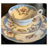 K - Vintage English Teacups & Saucers Sets - Floral Borders with Gilt