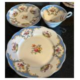 K - Vintage English Teacups & Saucers Sets - Floral Borders with Gilt