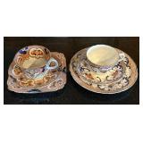 K - Vintage English Teacups & Saucers Sets - Floral Borders with Gilt