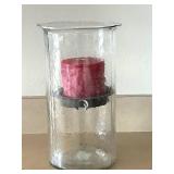 LL - Glass Hurricane Candle Holder with Pink Pillar Candle