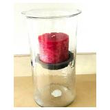 LL - Glass Hurricane Candle Holder with Pink Pillar Candle