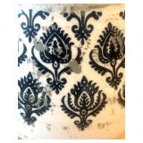 LL - Ceramic Pot - White Glaze with Black Damask Pattern