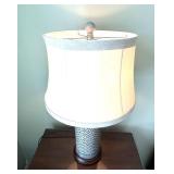 LL - Table Lamp - Blue Geometric Pattern Ceramic Base with Fabric Shade