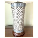 LL - Table Lamp - Blue Geometric Pattern Ceramic Base with Fabric Shade