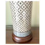 LL - Table Lamp - Blue Geometric Pattern Ceramic Base with Fabric Shade