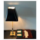 LL - Brass Table Lamp 23 in Tall - Black Shade & Wood Card Case with Cards