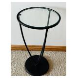 LL - Round Glass Top Side Table - Black Metal Frame