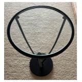 LL - Round Glass Top Side Table - Black Metal Frame