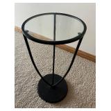 LL - Round Glass Top Side Table - Black Metal Frame