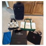 LL - Jaguar Navy Rolling Suitcase & Assorted Bags (Lot of 7)
