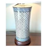 LL - Table Lamp - Blue Geometric Pattern Ceramic Base with Fabric Shade
