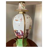 Vintage Chinese Hand-Painted Porcelain Table Lamp with Birds and Figures
