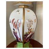 Vintage Chinese Hand-Painted Porcelain Table Lamp with Birds and Figures