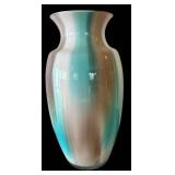Art Glass Style Vase - Teal Turquoise & Beige Swirl