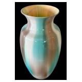 Art Glass Style Vase - Teal Turquoise & Beige Swirl