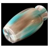 Art Glass Style Vase - Teal Turquoise & Beige Swirl