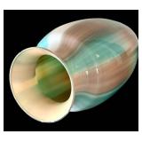 Art Glass Style Vase - Teal Turquoise & Beige Swirl